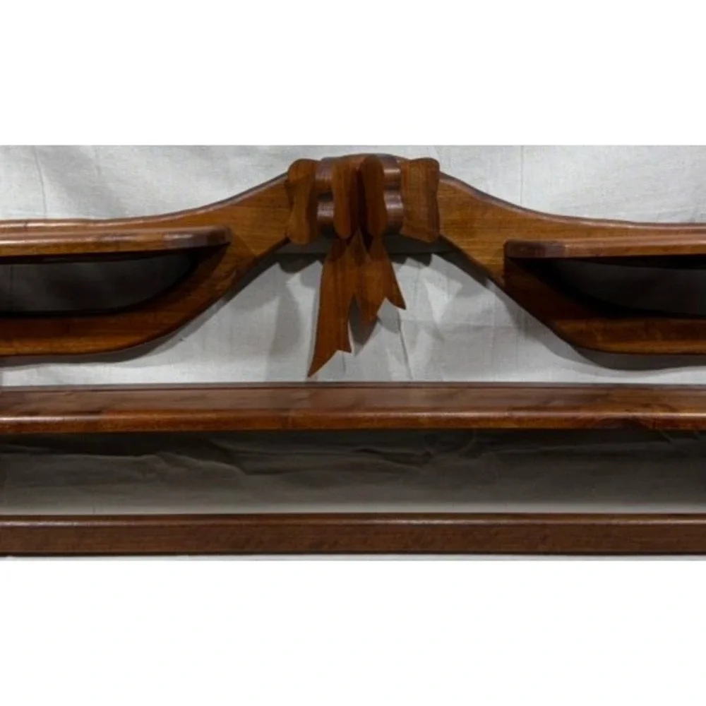 Vintage Walnut Wood Quilt Rack Wall Shelf Carved Bow Ribbon Display 38in GP 92